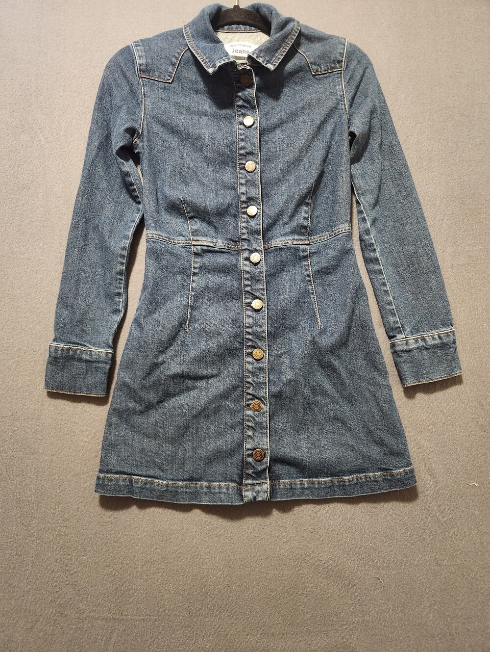 Reformation Jeans Dress Women Size 2 Blue Arizona Denim Button Front Stretch